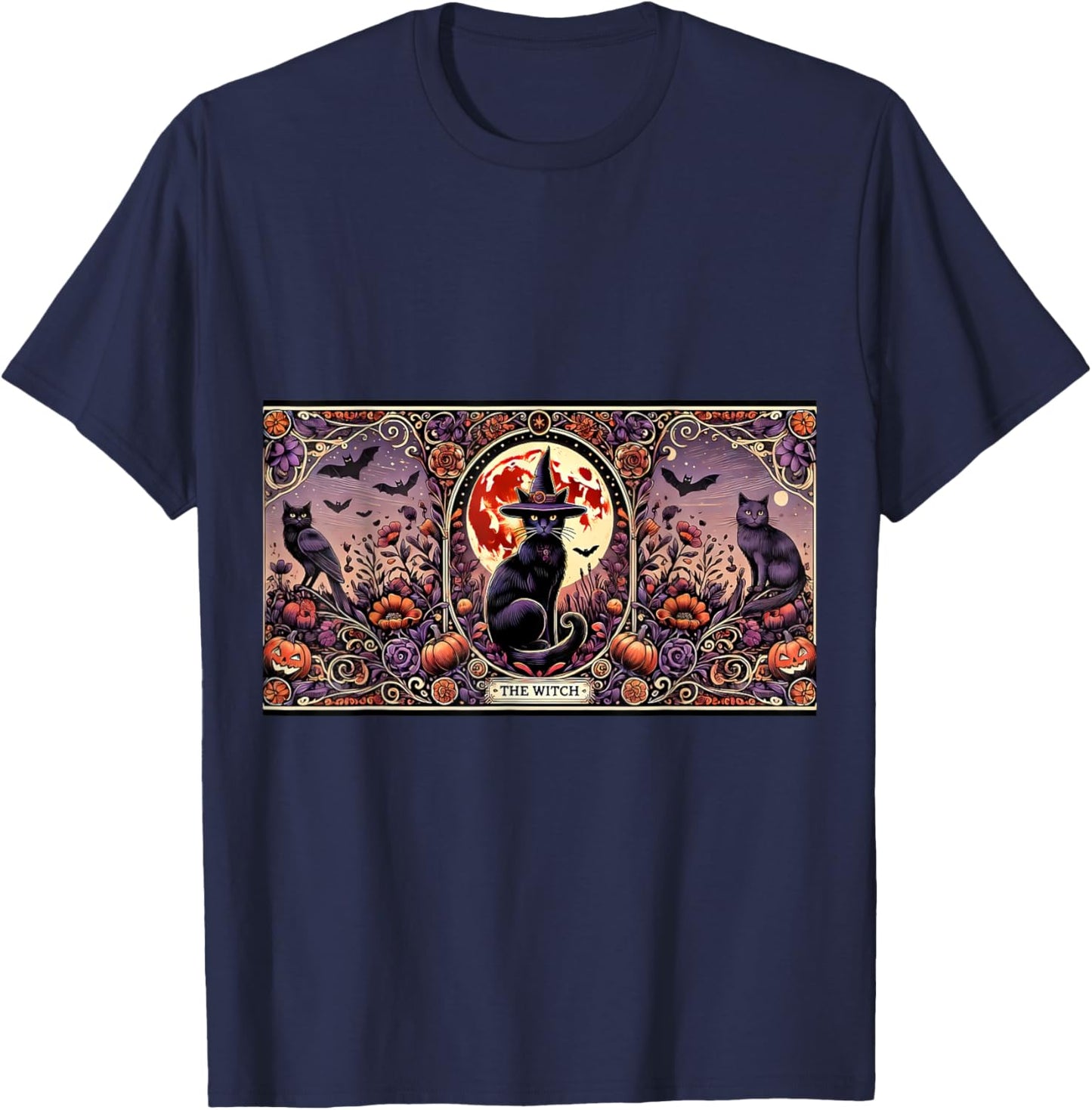 Vintage Gothic The Witch Black Cat Tarot Card Halloween 2024 Women Kids T-Shirt - T-Shirt | Navy