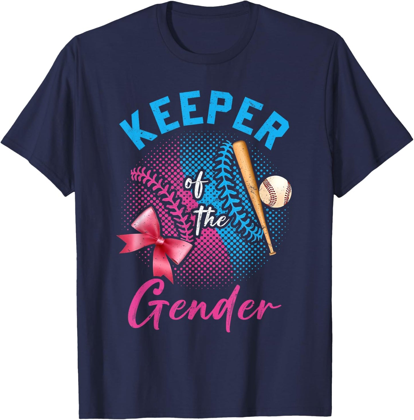 Keeper Of The Gender Baseball or Bows Gender Reveal Party T-Shirt - T-Shirt | Navy