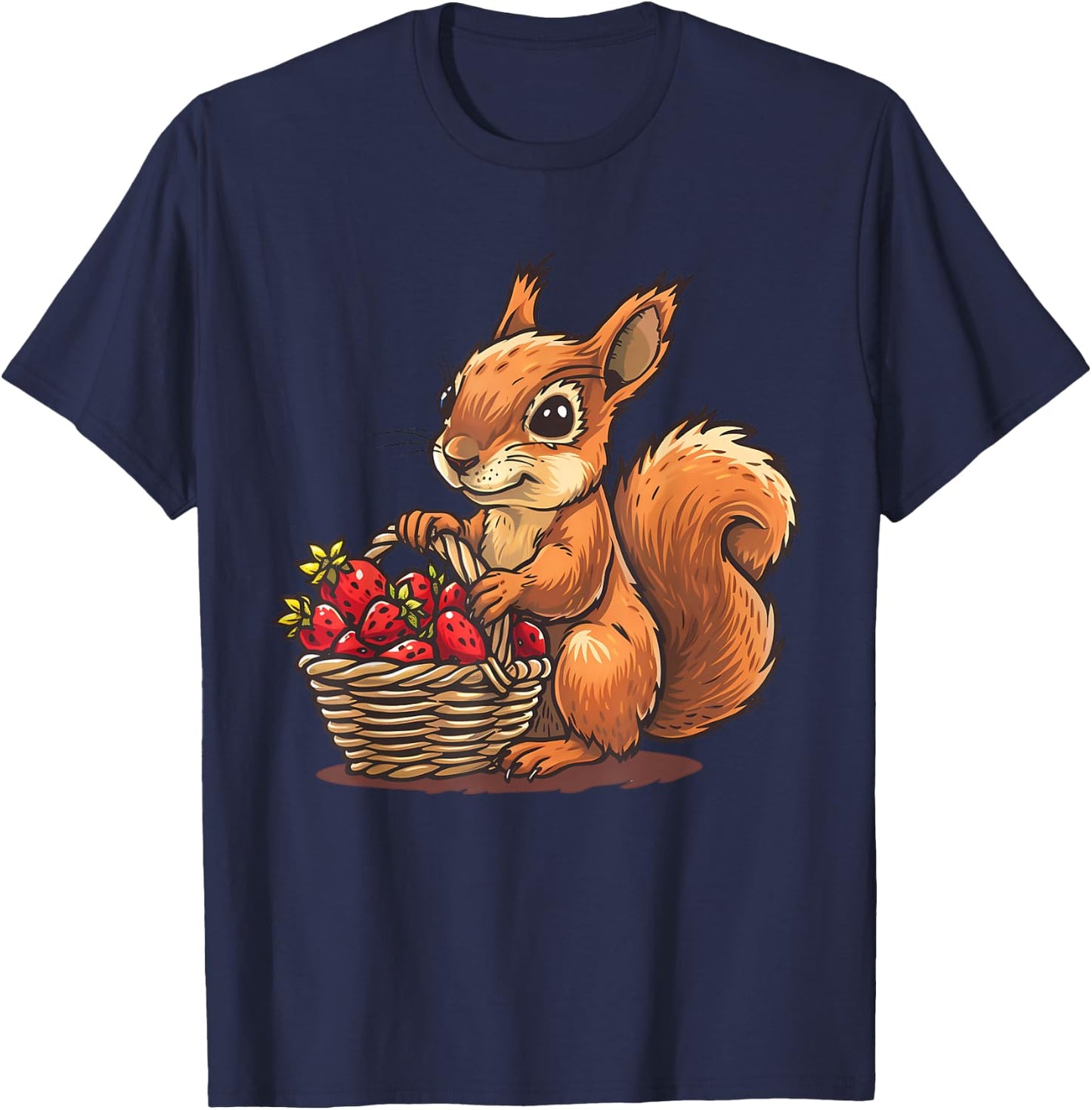Strawberry Squirrel Wildlife Cute Squirrel Animal Art Motif T-Shirt - T-Shirt | Navy