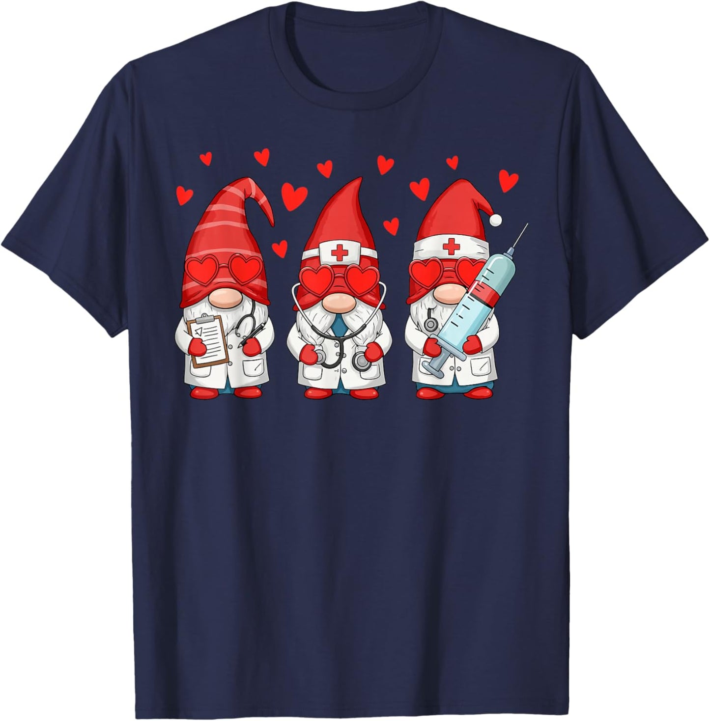 Gnome Nurse Stethoscope Nursing Scrub Valentine T-Shirt - T-Shirt | Navy