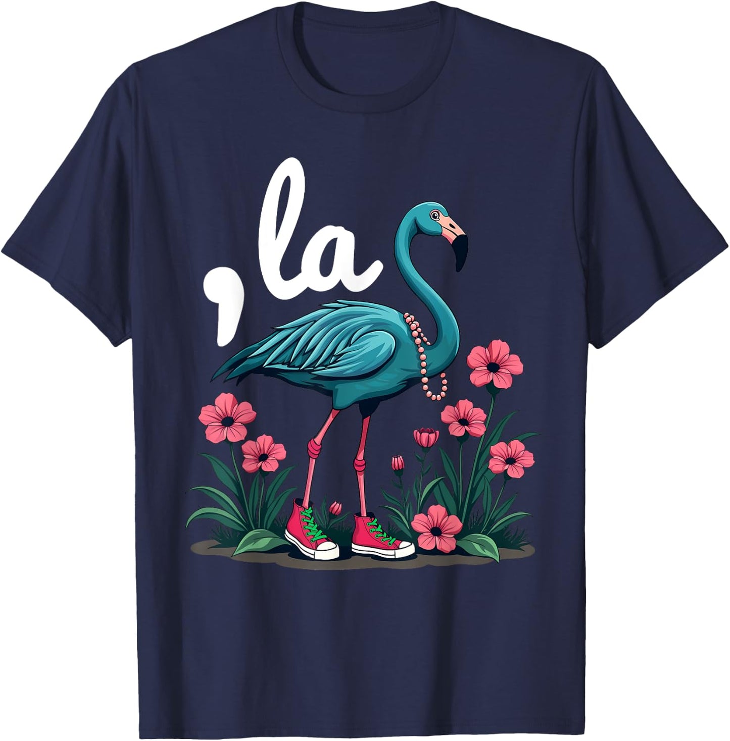 Retro Flamingo Chucks And Pearls Comma La Kamala Harris 2024 T-Shirt - T-Shirt | Navy
