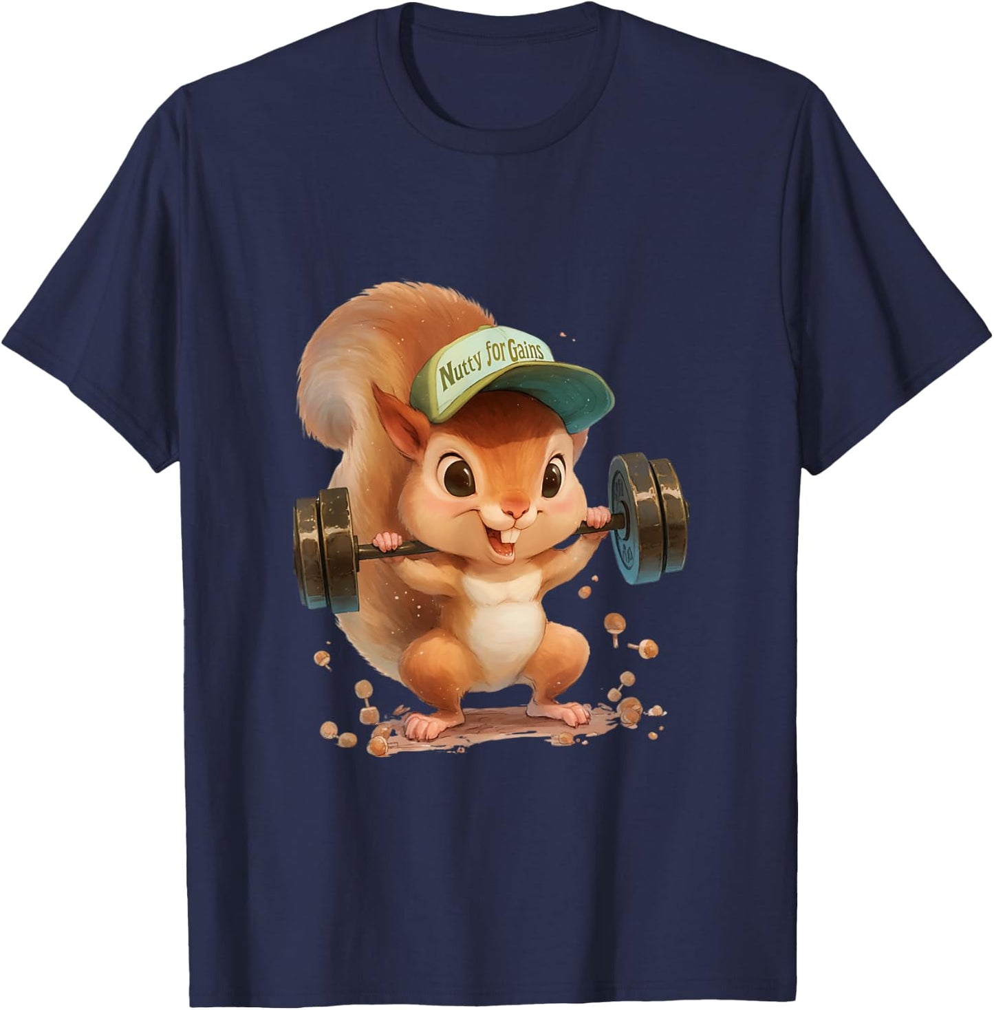 Nutty for Gains Fitness Squirrel Workout Gym Art T-Shirt - T-Shirt | Navy