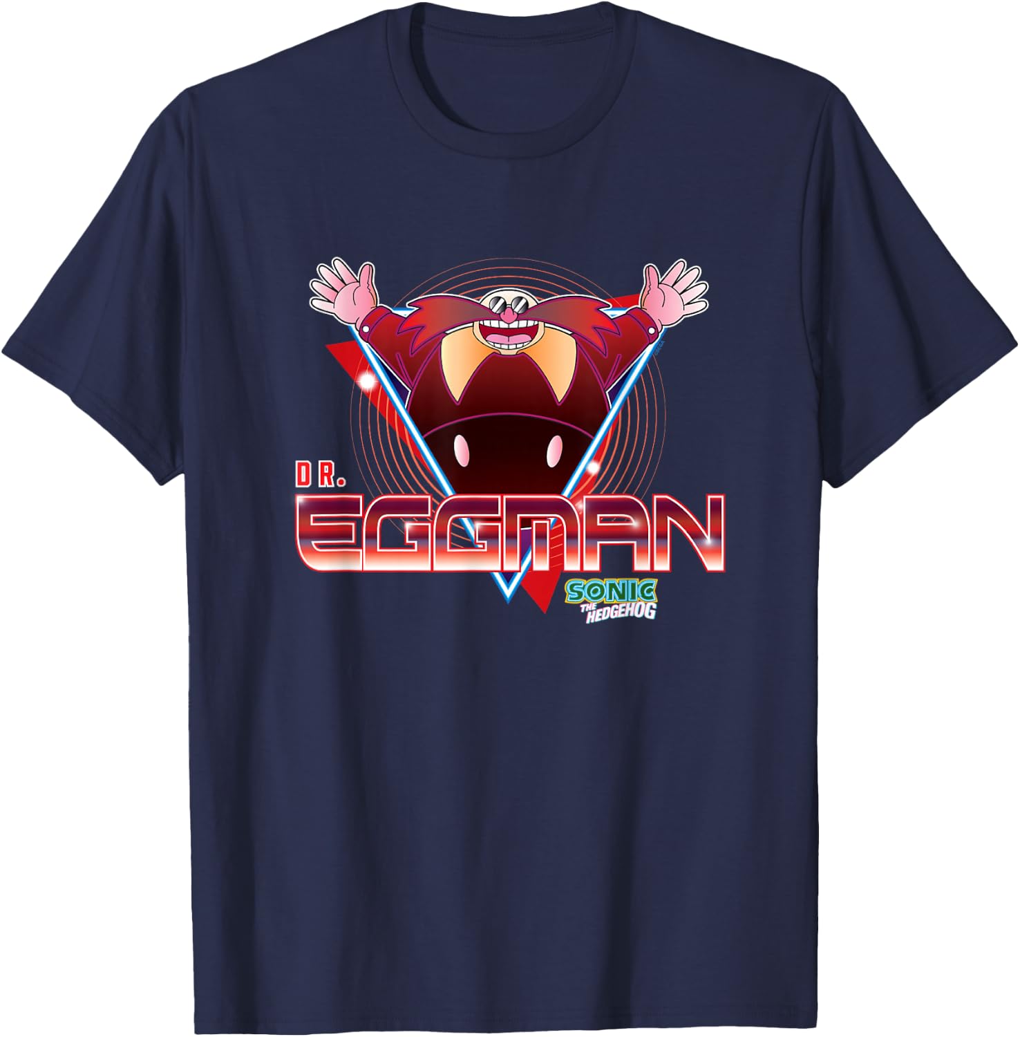 Sonic The Hedgehog Dr. Eggman Retro Neon Logo T-Shirt - T-Shirt | Navy