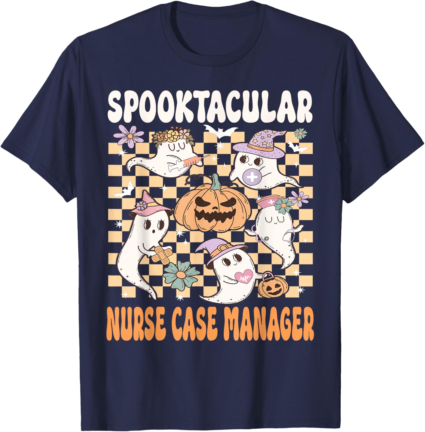 Nurse Case Manager Halloween Spooktacular Nurse Cute Ghost T-Shirt - T-Shirt | Navy