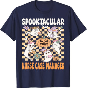 Nurse Case Manager Halloween Spooktacular Nurse Cute Ghost T-Shirt - T-Shirt | Navy