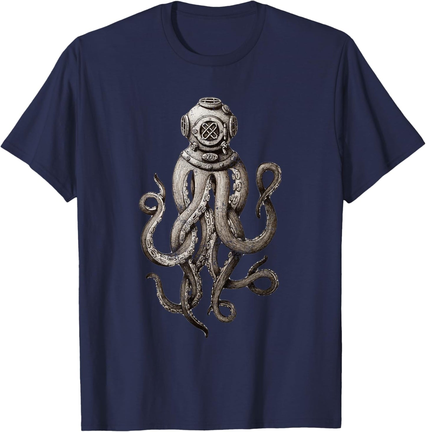 Retro Scuba Diver Weird Octopus Design, Octopus Helmet T-Shirt - T-Shirt | Navy