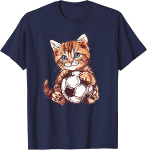 Cute Soccer Cat T-Shirt - T-Shirt | Navy