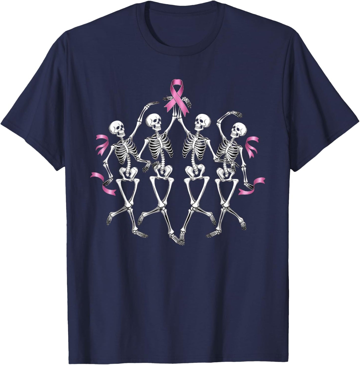 Breast Cancer Awareness Skeleton Dancing Pink Ribbon Costume T-Shirt - T-Shirt | Navy