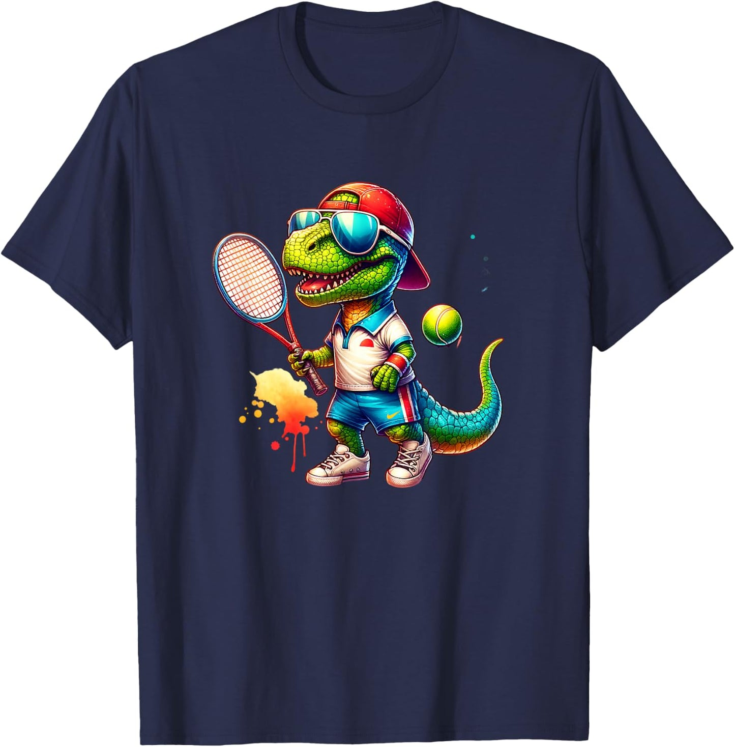Dinosaur Dino Boy Tennis Player Sport T-Shirt - T-Shirt | Navy