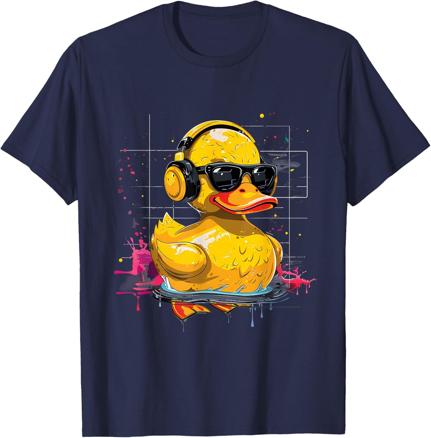 Rubber Duck Music Headphones Rubber Duckie Watercolor T-Shirt - T-Shirt | Navy