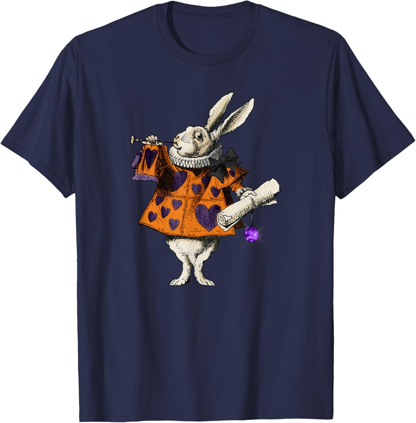 Alice In Wonderland White Rabbit Heart Card Trumpet Costume T-Shirt - T-Shirt | Navy