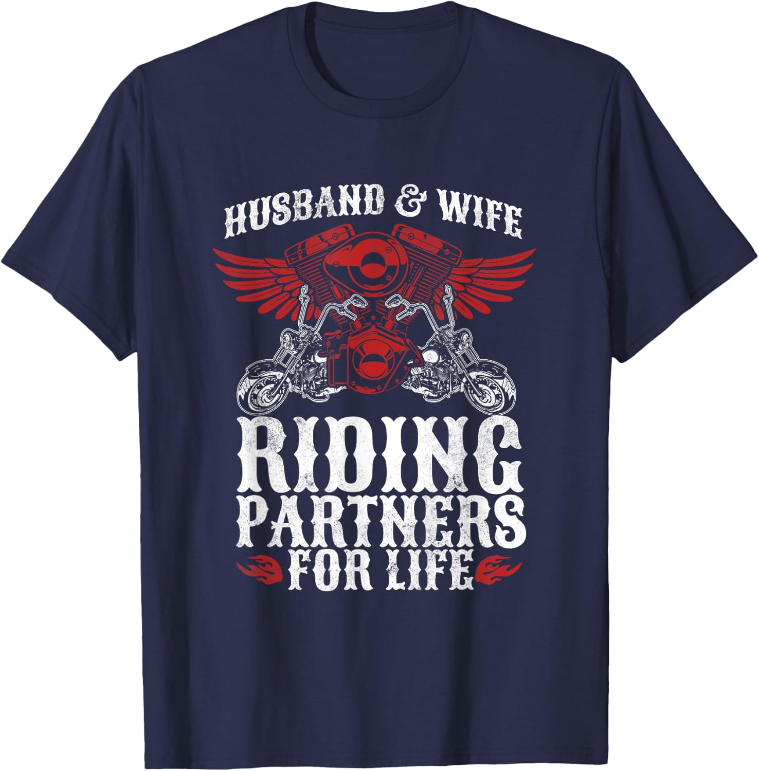 Motorcycle Biker Husband Wife Partners For Life Wedding T-Shirt - T-Shirt | Navy