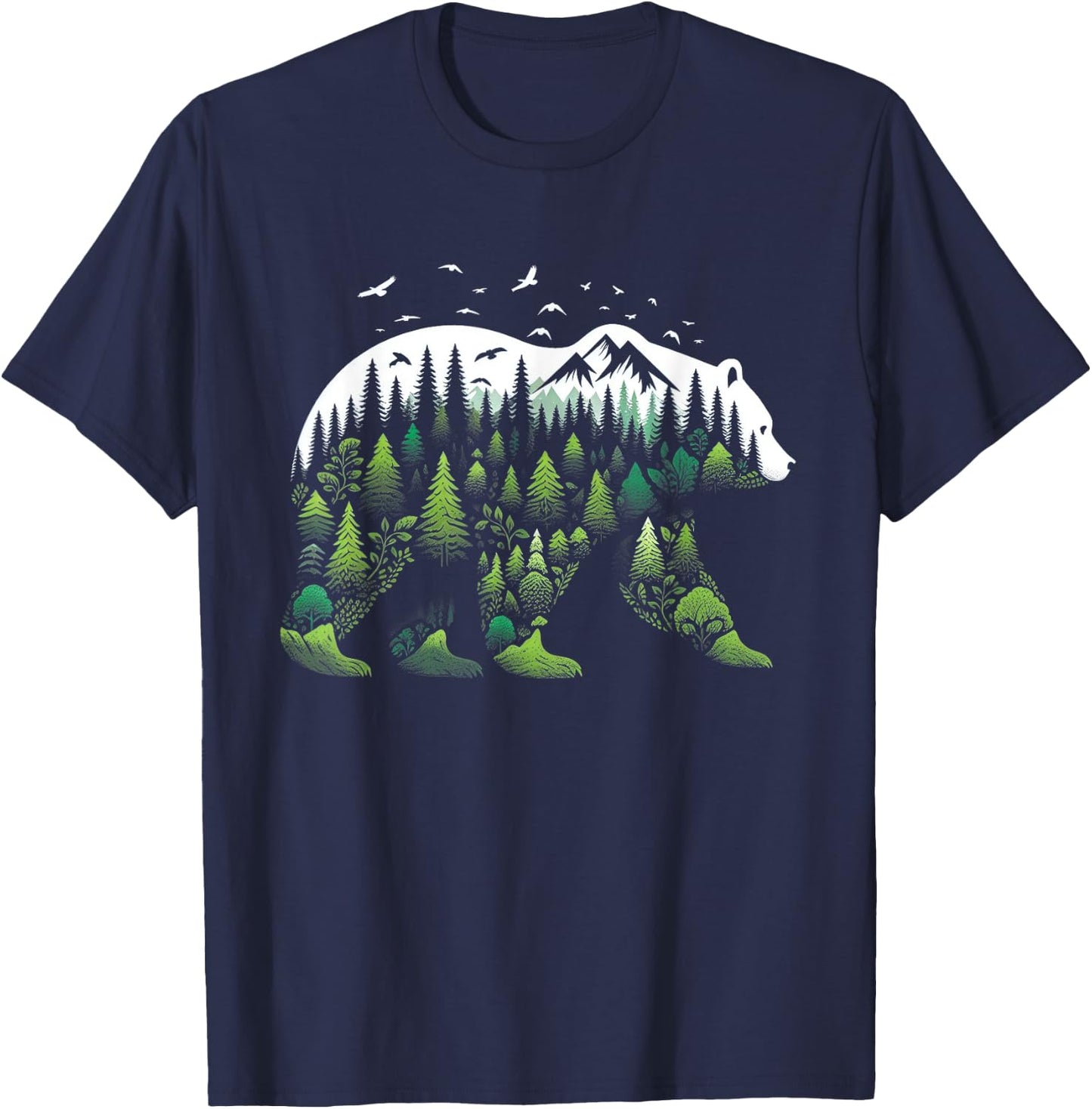 Surreal Bear Nature Outdoor Mountains Forest Trees Wildlife T-Shirt - T-Shirt | Navy