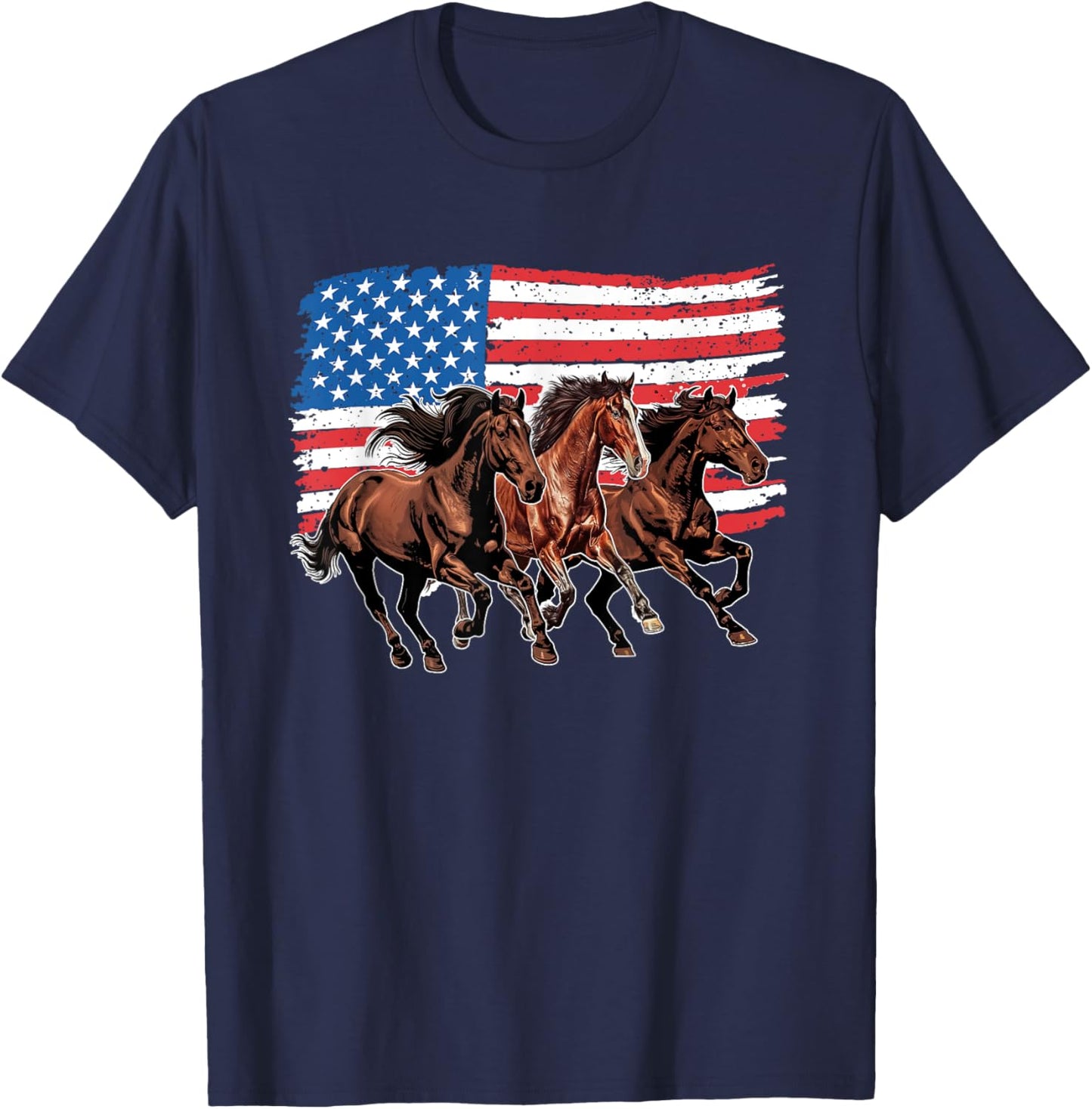 Patriotic Horses 4th Of July American Flag Patriotic Horse Women Kids Men T-Shirt - T-Shirt | Navy