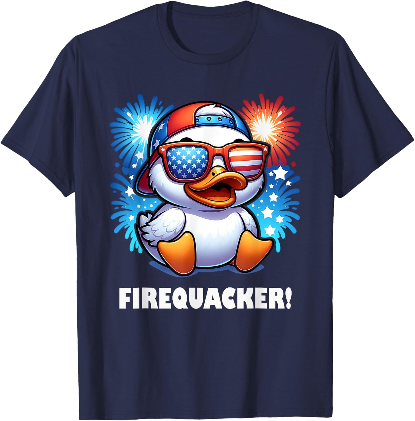 4th of July Firequacker Duck American Flag Fireworks Graphic T-Shirt - T-Shirt | Navy