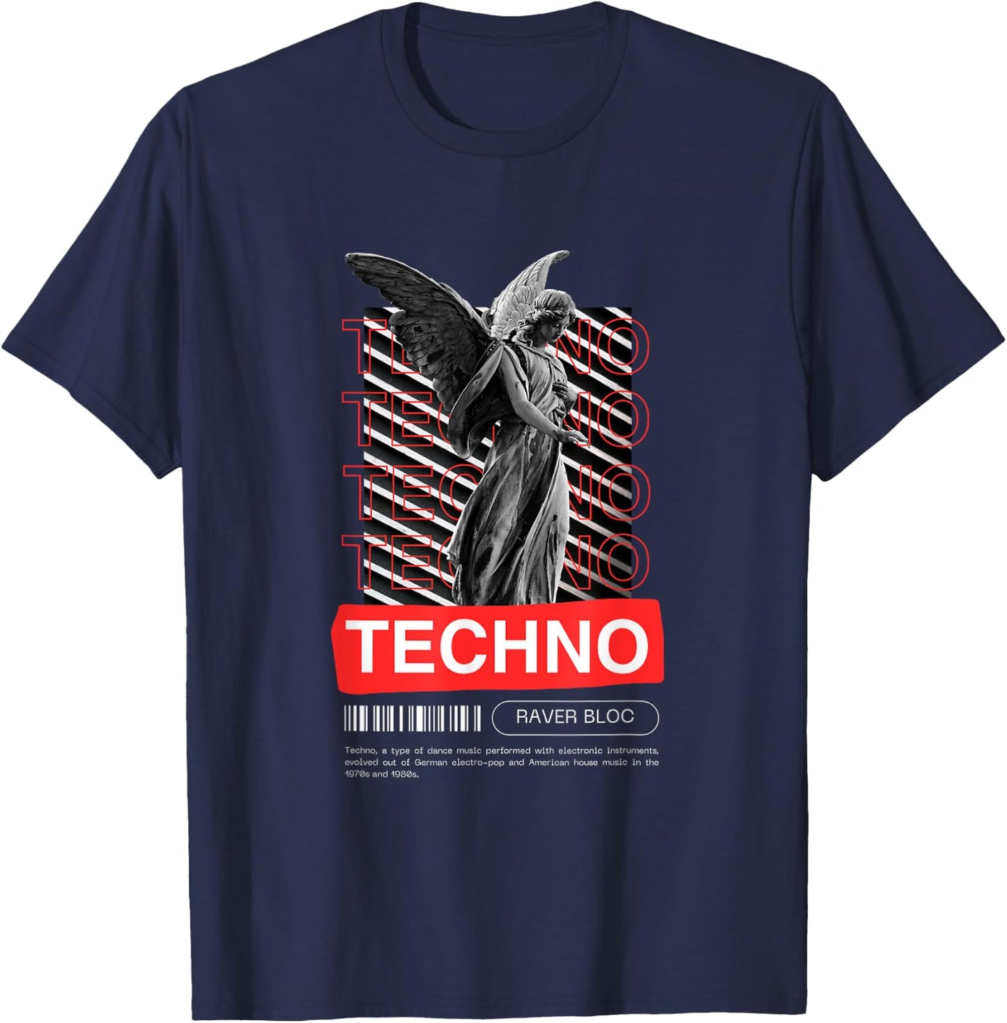 Raver Bloc Techno Angel EDM Raver Design -Adults Black Small Short Sleeve T-Shirt - T-Shirt | Navy
