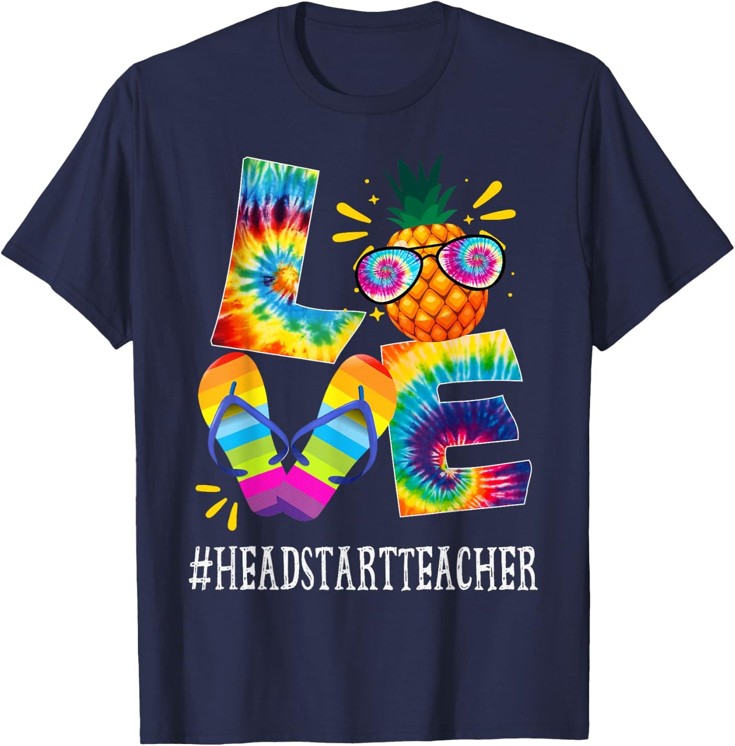 Headstart Teacher Love Pineapple Summer Off duty Tie Dye Women T-Shirt - T-Shirt | Navy