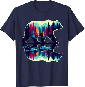 Trees Reflection Wildlife Nature Bear Outdoor Forest T-Shirt - T-Shirt | Navy