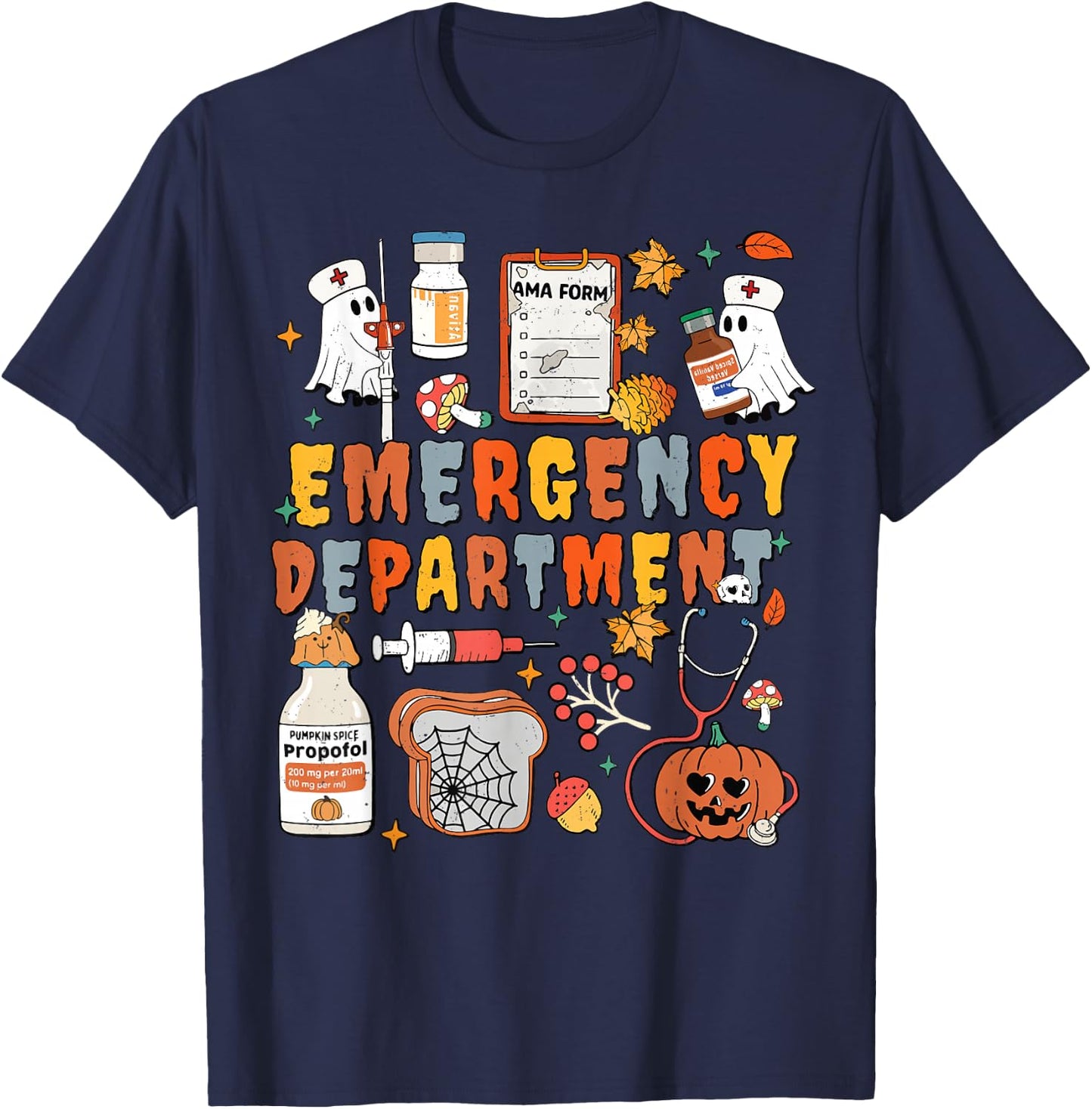 Emergency Department Funny ER Nurse Halloween Spooky Season T-Shirt - T-Shirt | Navy