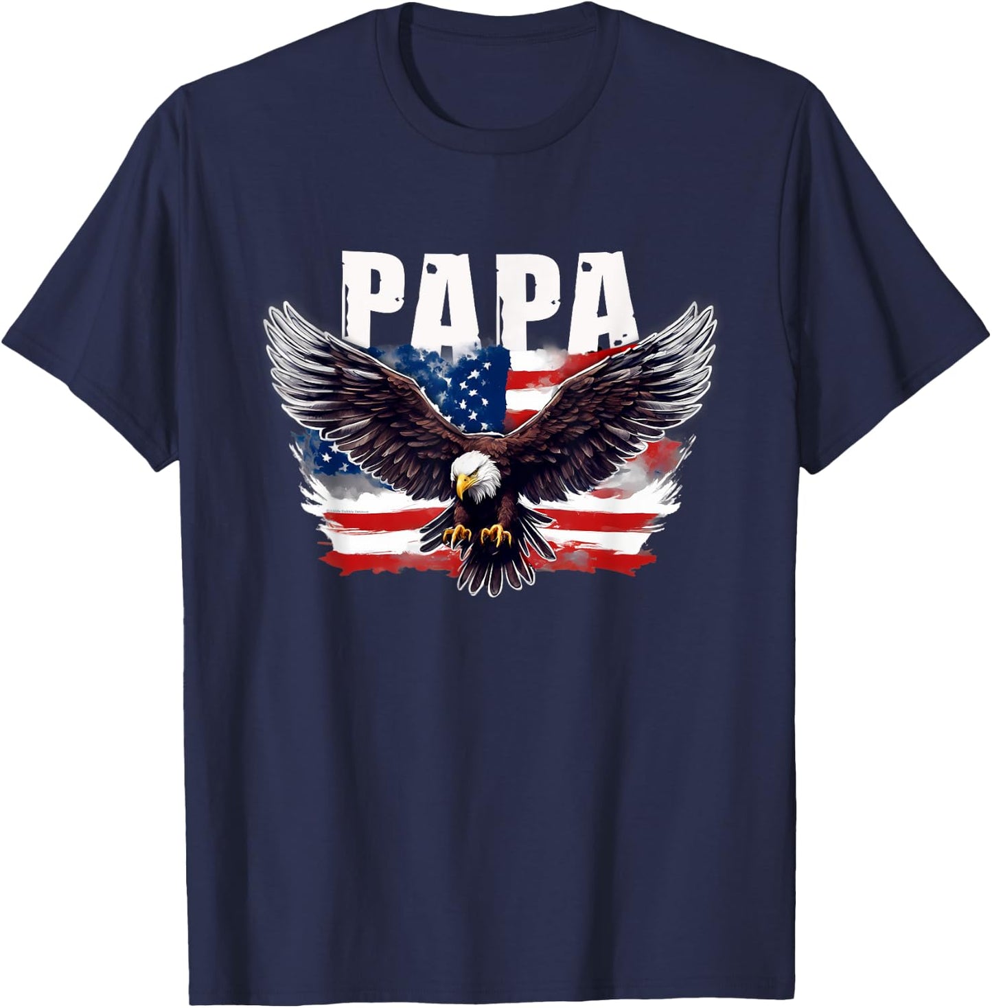 Patriotic Papa USA Flag with Eagle 4th of July Papa T-Shirt - T-Shirt | Navy