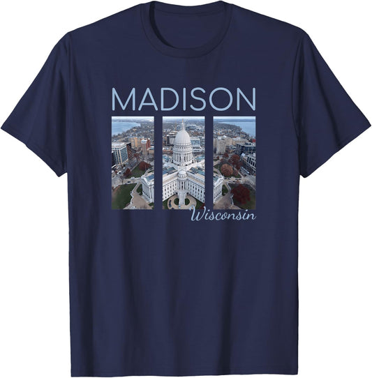 Wisconsin State Capitol Building Madison Skyline Art Gift T-Shirt - T-Shirt | Navy