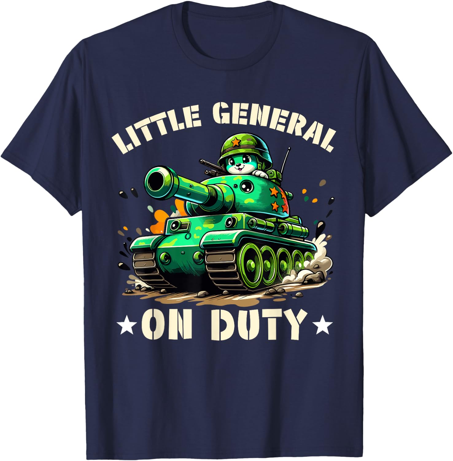 Little General on Duty - Boys Army Tank military Adventure T-Shirt - T-Shirt | Navy