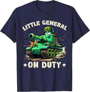 Little General on Duty - Boys Army Tank military Adventure T-Shirt - T-Shirt | Navy