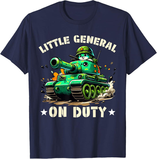 Little General on Duty - Boys Army Tank military Adventure T-Shirt - T-Shirt | Navy