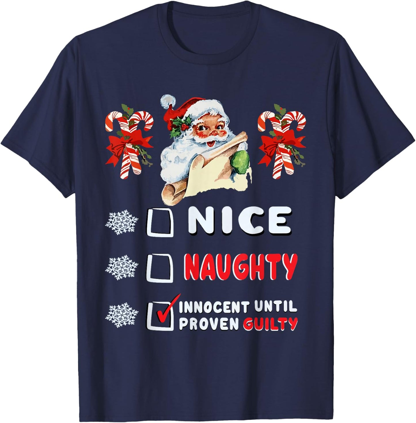 Funny Nice Naughty Innocent Until Proven Guilty Design T-Shirt - T-Shirt | Navy