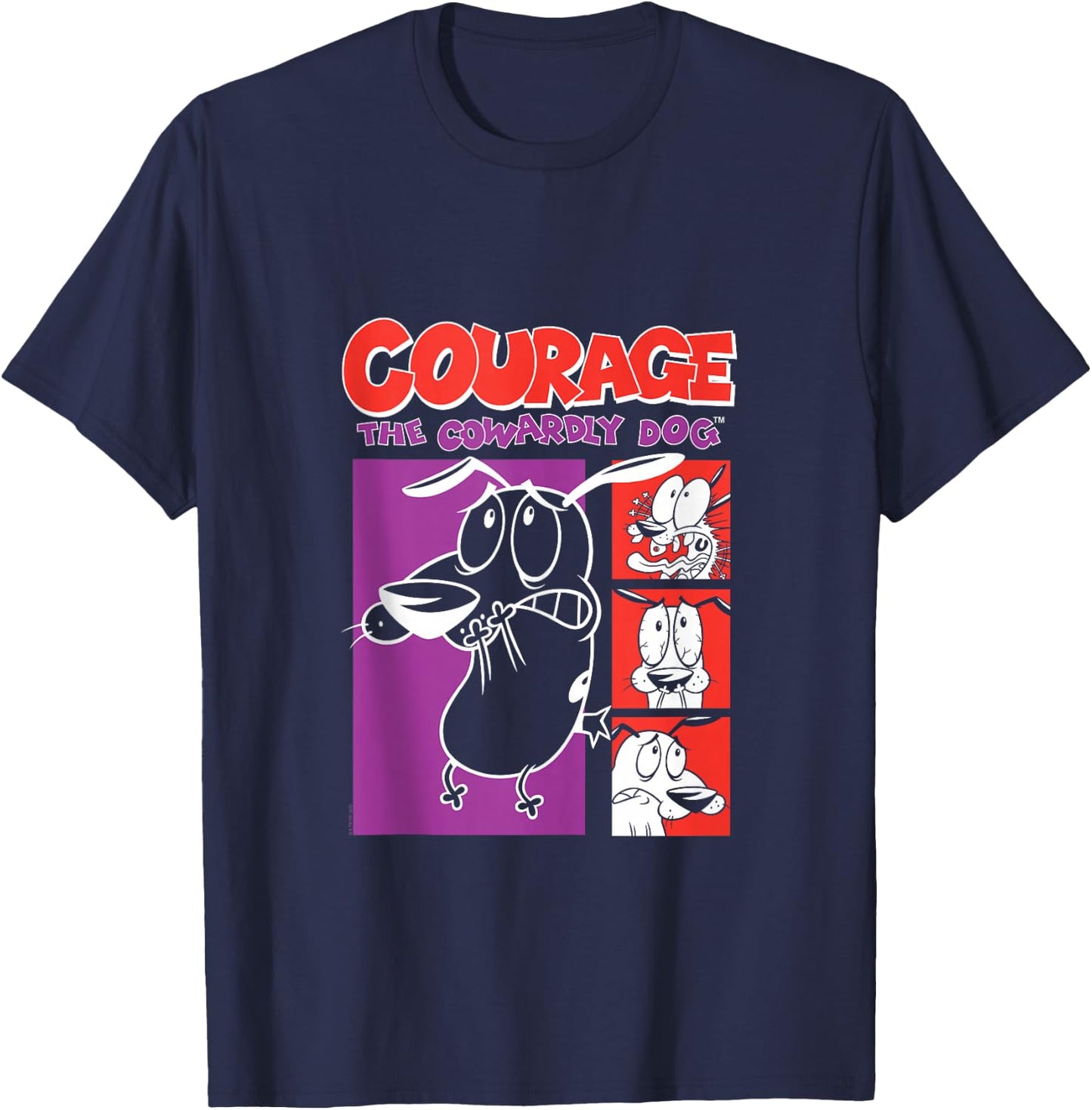 Courage the Cowardly Dog Red and Purple Frames Cartoon T-Shirt - T-Shirt | Navy