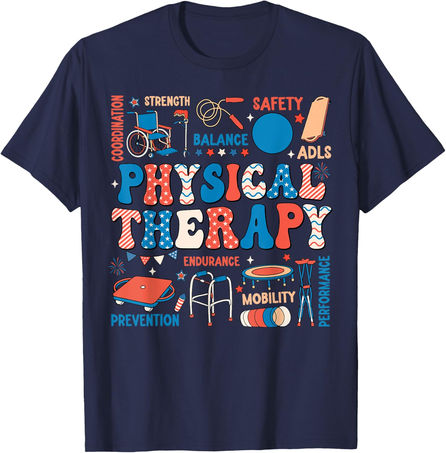 Retro Physical Therapy 4th Of July PT PTA Physical Therapist Men T-Shirt - T-Shirt | Navy