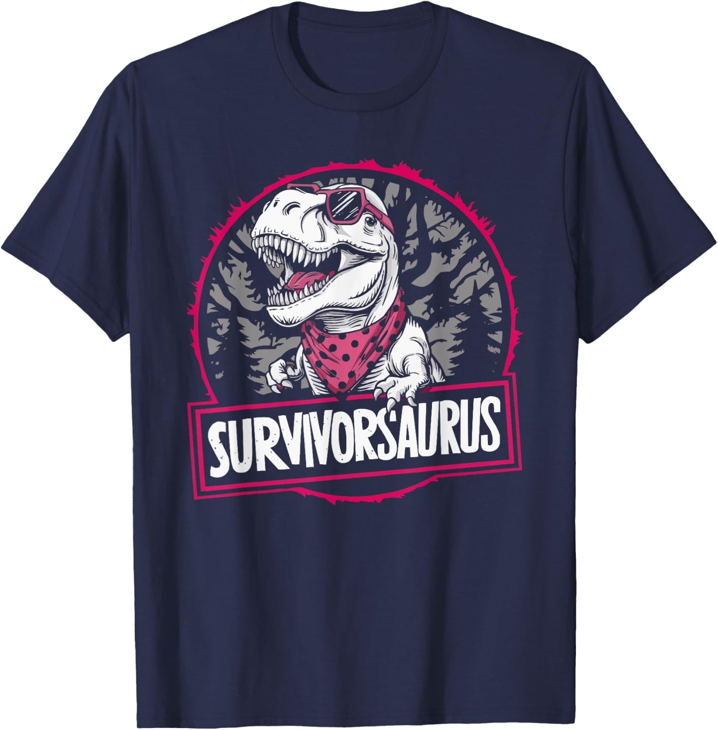 Dinosaur Breast Cancer Awareness Cancer Support Pink Ribbon T-Shirt - T-Shirt | Navy