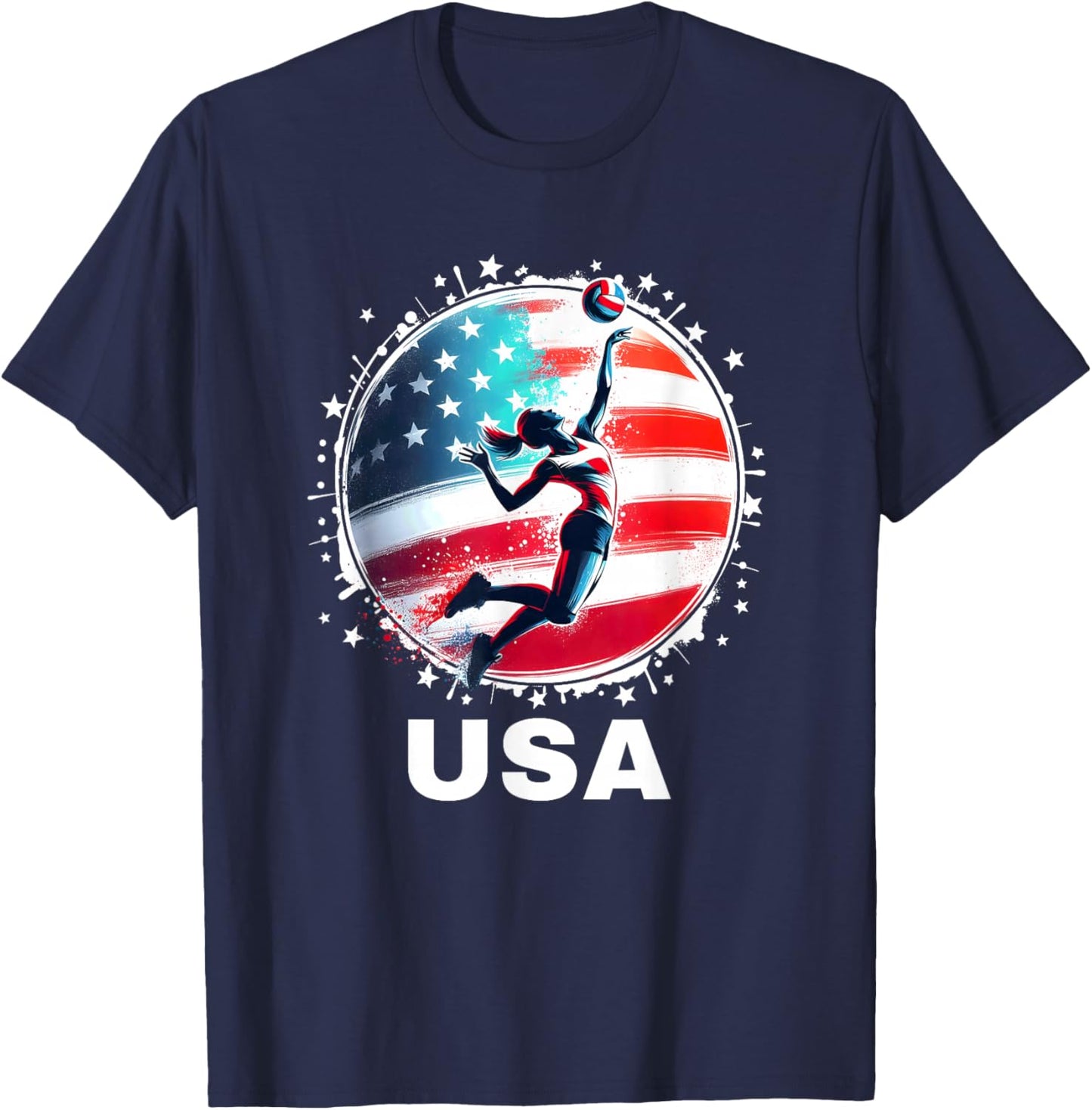 Volleyball USA Go USA Team USA Flag Women Volleyball T-Shirt - T-Shirt | Navy