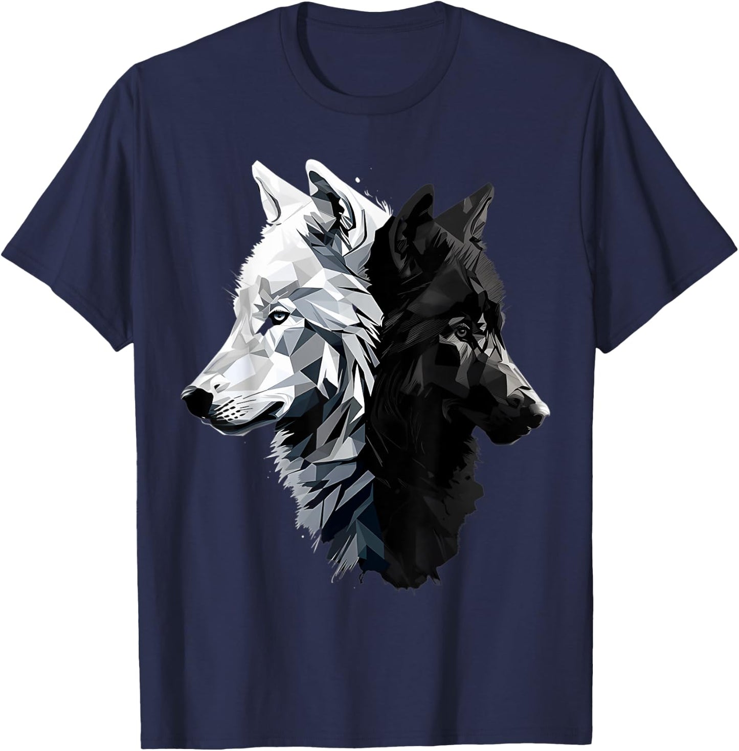 Dangerous And Beautifull Two Wolves Black And White T-Shirt - T-Shirt | Navy