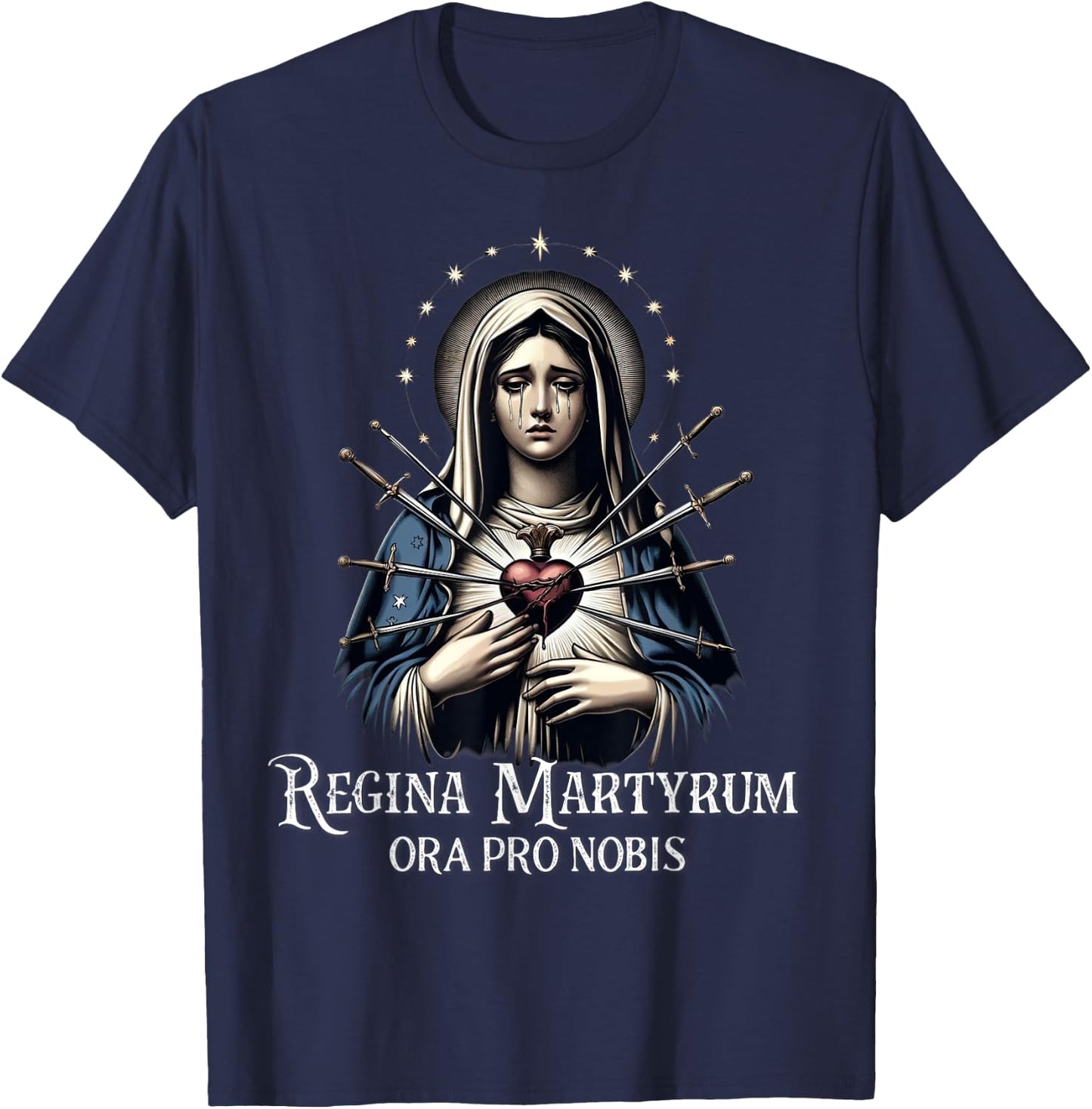 Mater Dolorosa Our Lady of Sorrows Virgin Mary Catholic T-Shirt - T-Shirt | Navy