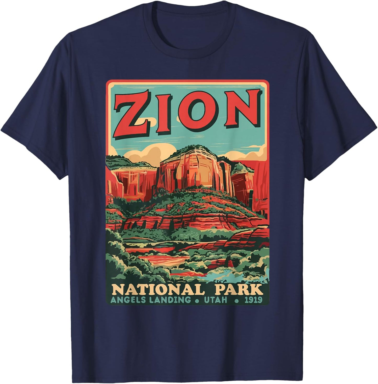 Zion National Park Utah Angels Landing Vintage hiking Trail T-Shirt - T-Shirt | Navy