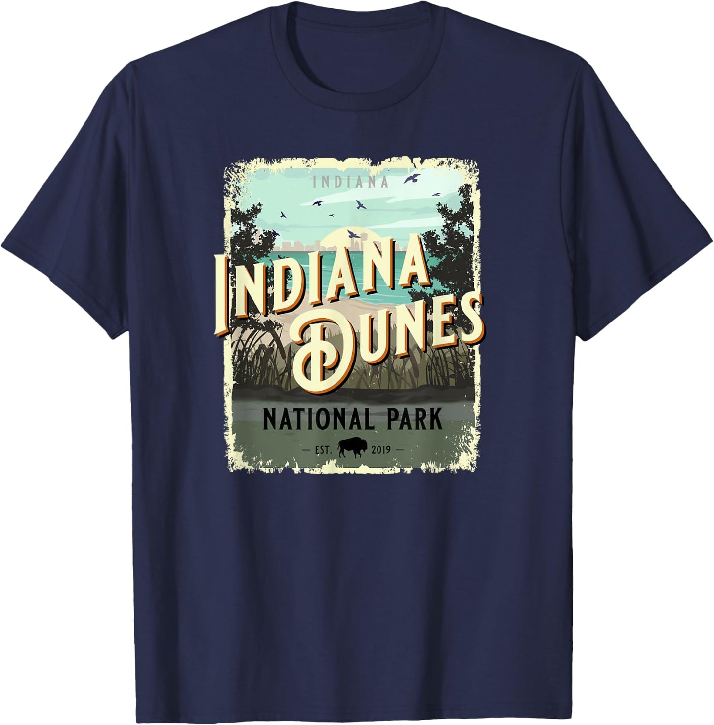 Indiana Dunes National Park Vintage Travel Poster Style T-Shirt - T-Shirt | Navy