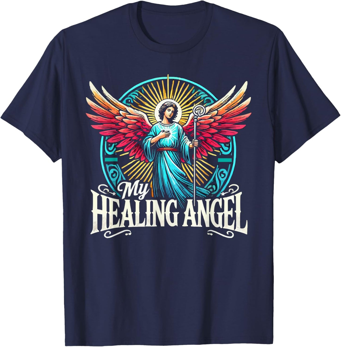Archangel Raphael Catholic Christianity Guardian Angel T-Shirt - T-Shirt | Navy