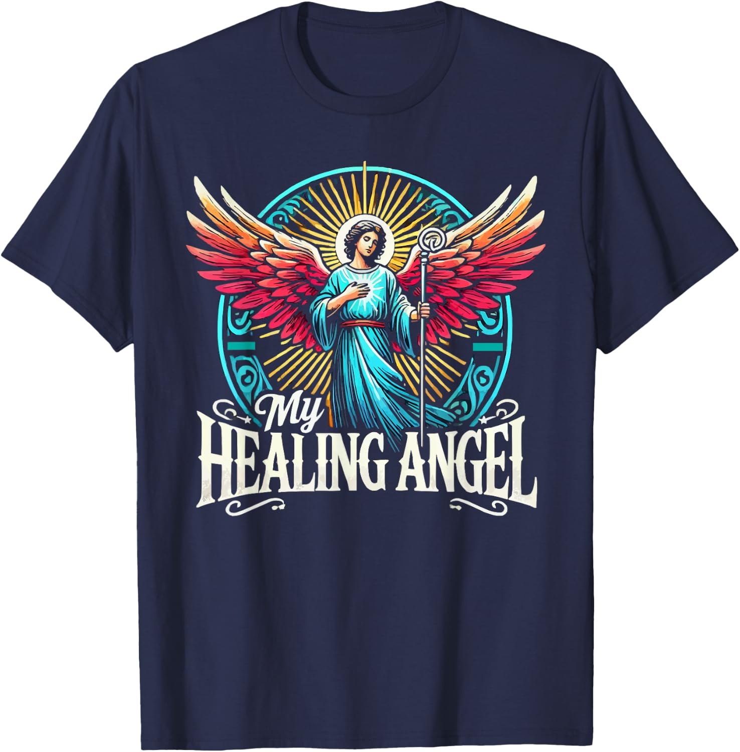 Archangel Raphael Catholic Christianity Guardian Angel T-Shirt - T-Shirt | Navy