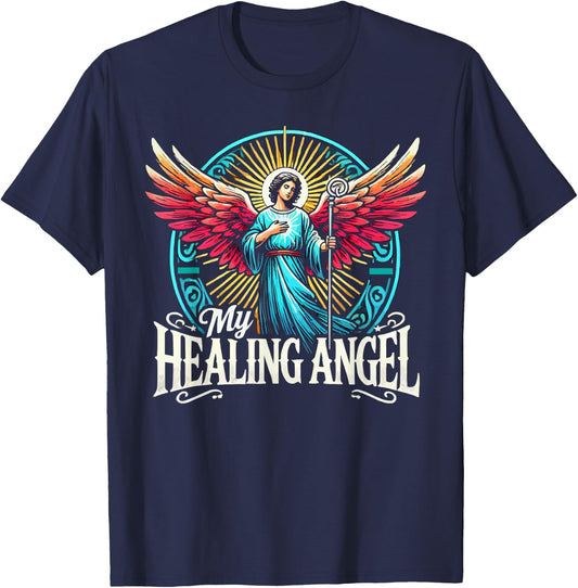 Archangel Raphael Catholic Christianity Guardian Angel T-Shirt - T-Shirt | Navy