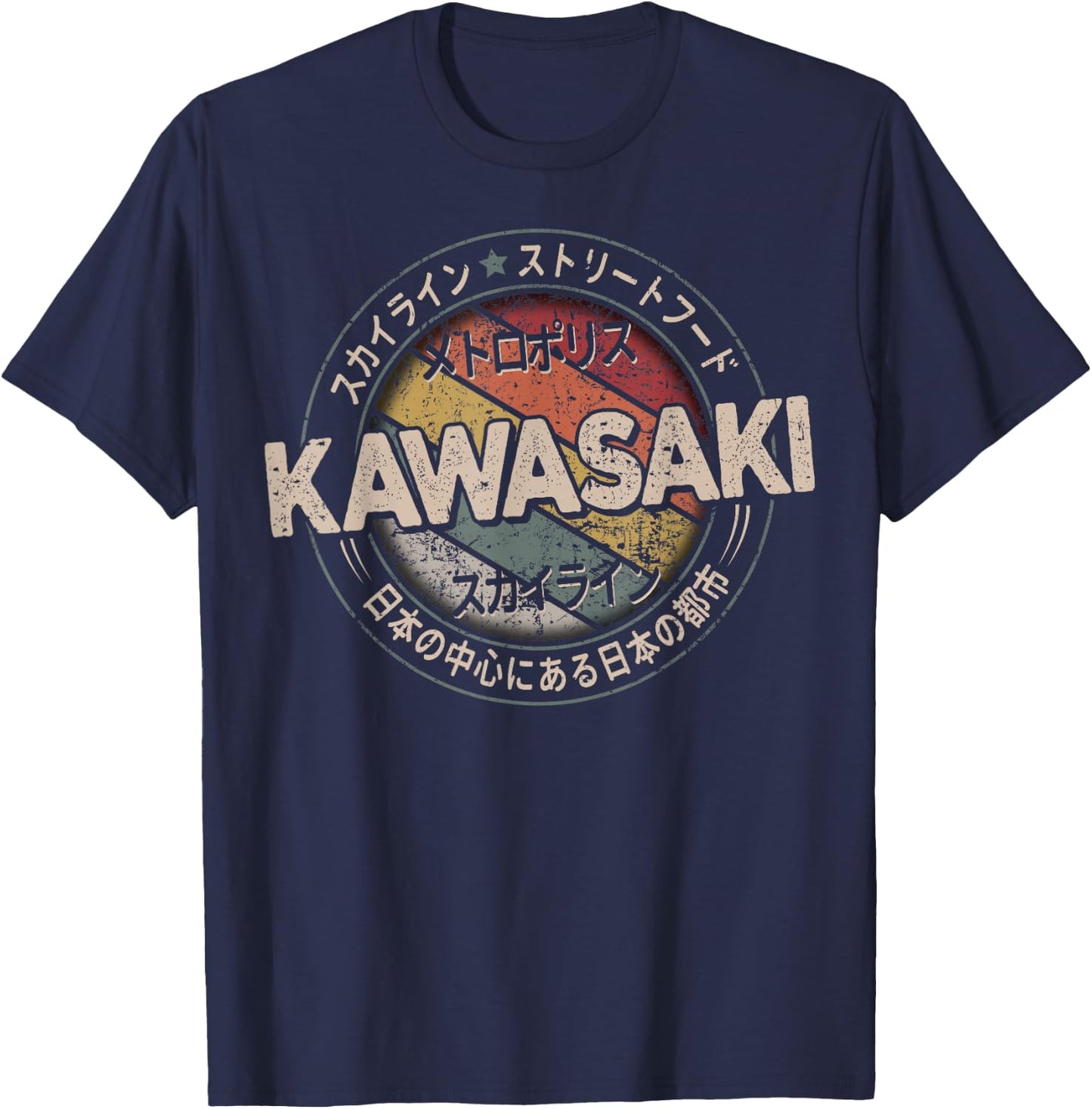 Kawasaki City 90s Retro Japan Aesthetics 80s Kawasaki T-Shirt - T-Shirt | Navy