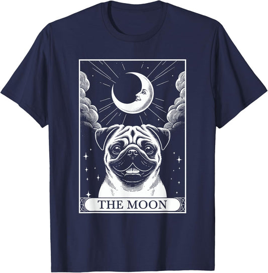 Tarot Card Vintage Crescent Moon Pug Mom Dog Lovers Men Women Kids T-Shirt - T-Shirt | Navy