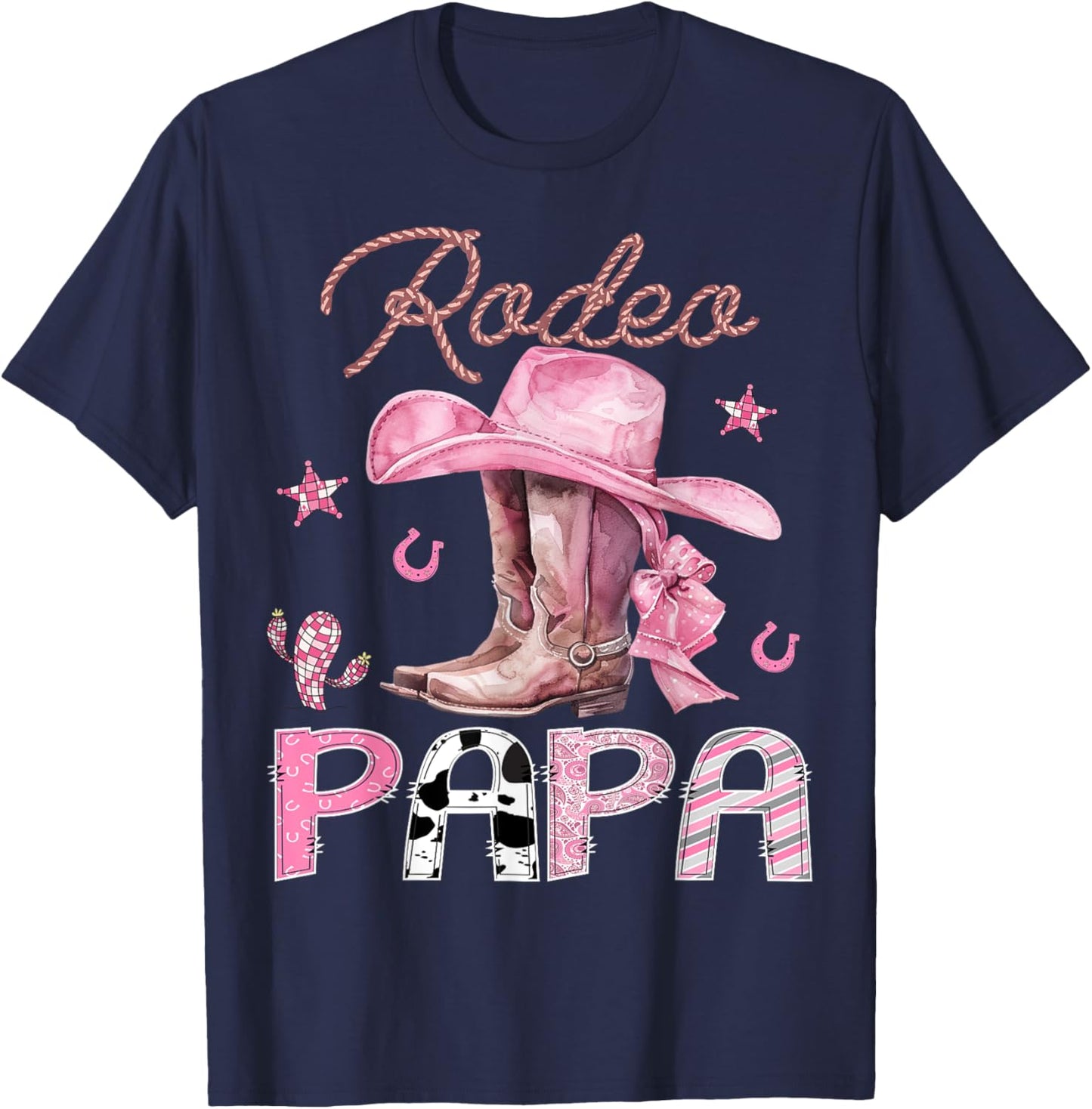 Rodeo Papa Pink Boots Coquette CowGirl Birthday Party T-Shirt - T-Shirt | Navy