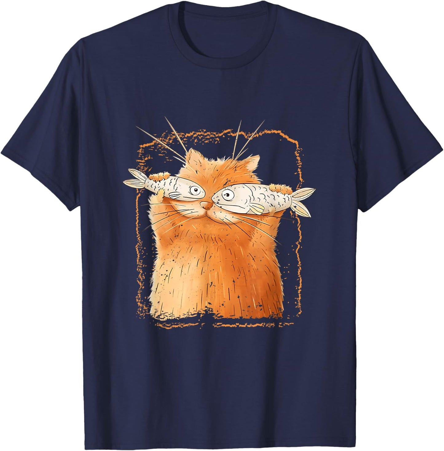 Cat With Fisheyes Kitten Funny Parody Cat Lover Cartoon T-Shirt - T-Shirt | Navy
