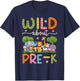 Wild About Pre-K Teacher Student Groovy Back To School Pre-K T-Shirt - T-Shirt | Navy