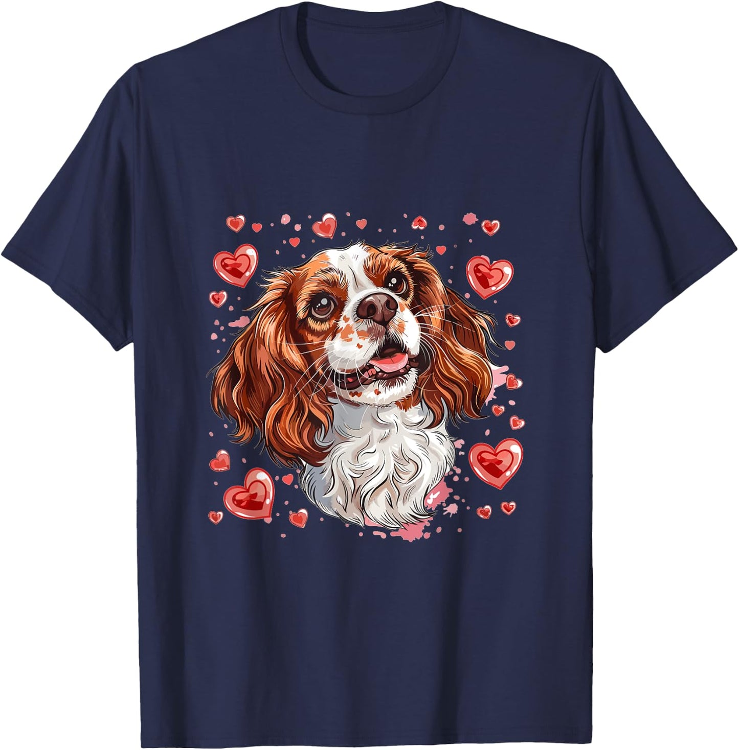 Cavalier King Charles Spaniel Hearts Dog Breed Graphic T-Shirt - T-Shirt | Navy