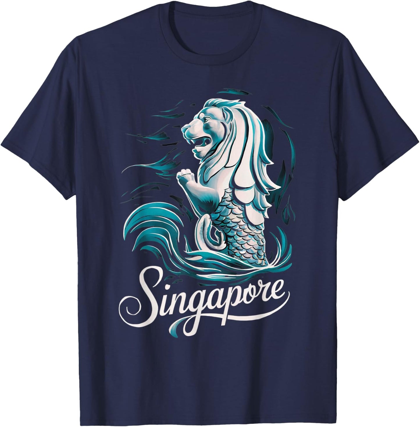 Beautiful Singapore Asia Travel Souvenir Merlion Lion T-Shirt - T-Shirt | Navy