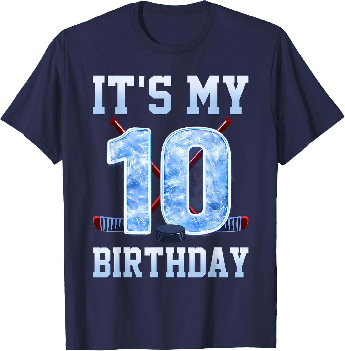 It's My 10th Birthday Ice Hockey 10 Years Bday Boy Kids T-Shirt - T-Shirt | Navy