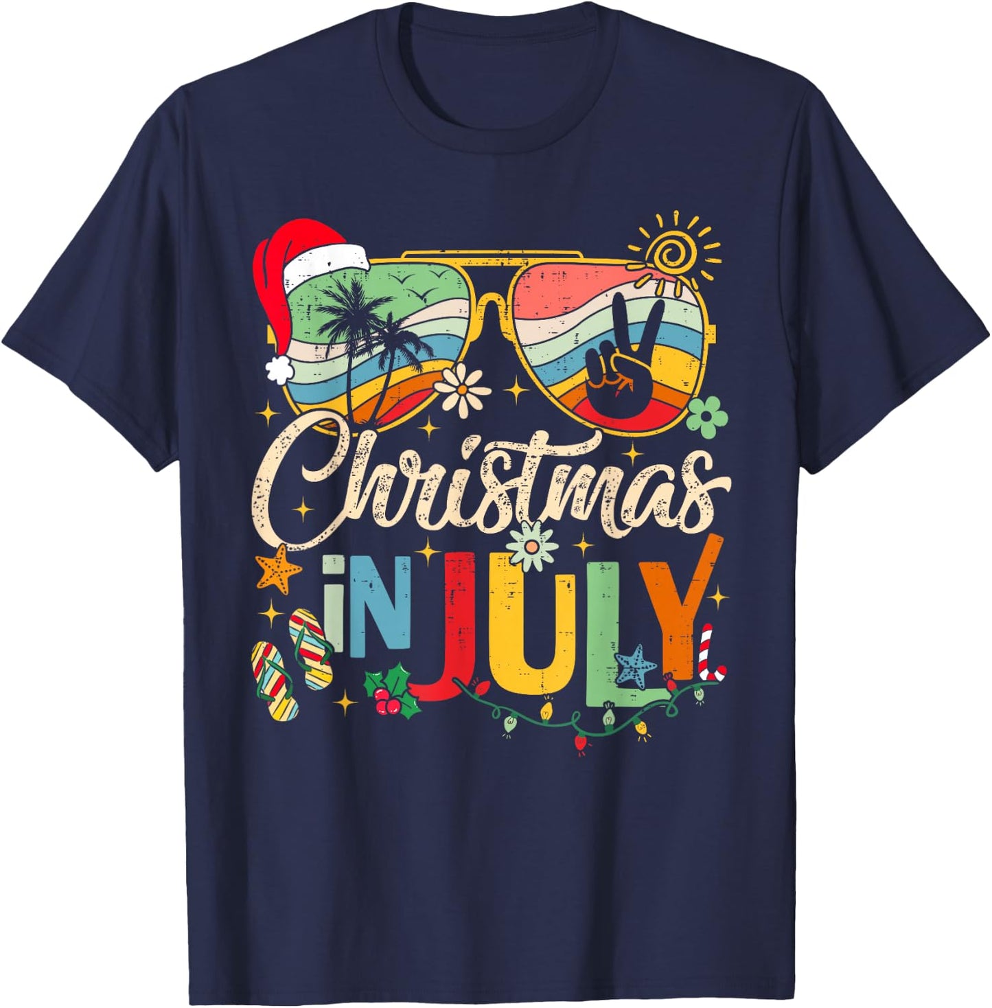 Sunglasses Santa Claus Beach Christmas in July Men Women Kid T-Shirt - T-Shirt | Navy