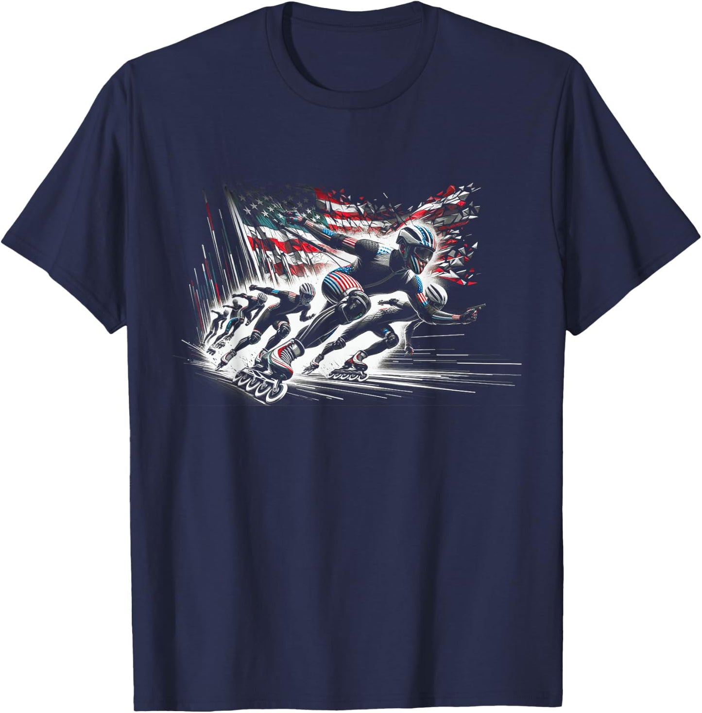 Inline Speed Skating American Flag Roller Blading T-Shirt - T-Shirt | Navy
